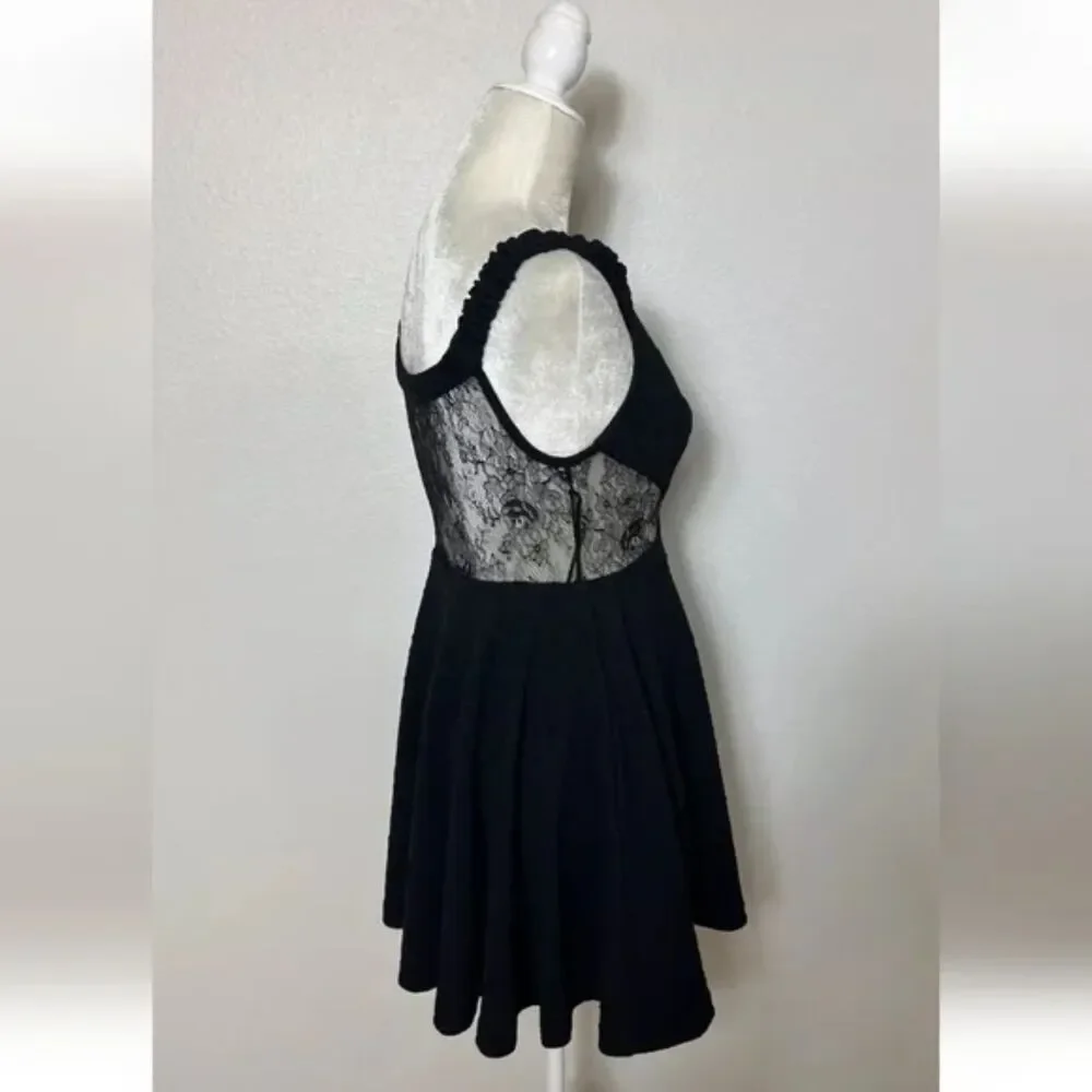 Free People Brooklyn Mini Skater A Line Dress Lace Black Textured Knit New SZ M